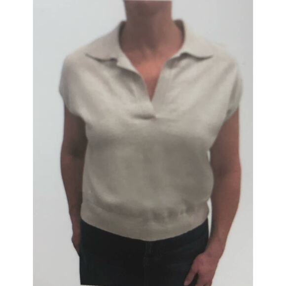 DKNY Light Beige Sleeveless Collared Knit Sweater - L - Picture 1 of 4